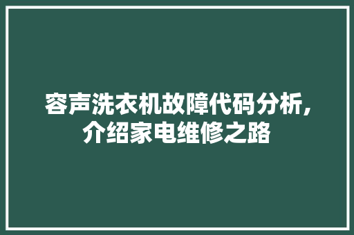 容声洗衣机故障代码分析,介绍家电维修之路