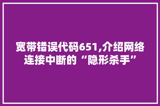 宽带错误代码651,介绍网络连接中断的“隐形杀手”