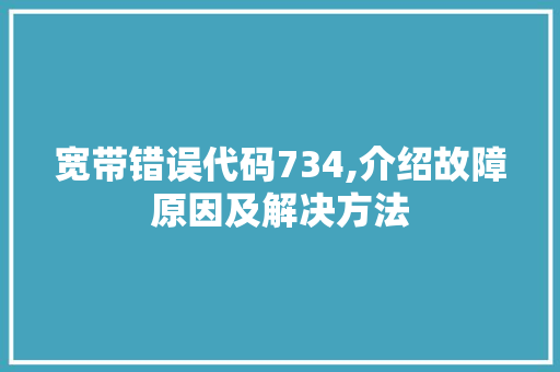 宽带错误代码734,介绍故障原因及解决方法