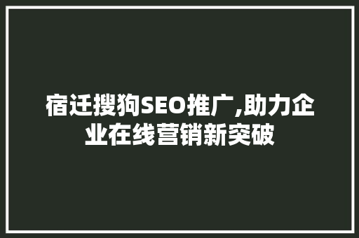 宿迁搜狗SEO推广,助力企业在线营销新突破