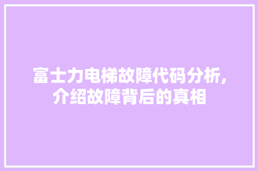 富士力电梯故障代码分析,介绍故障背后的真相