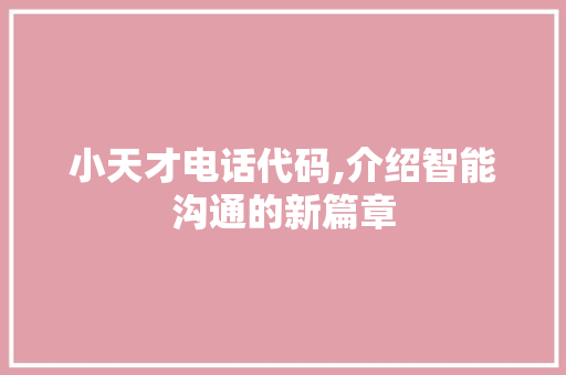 小天才电话代码,介绍智能沟通的新篇章