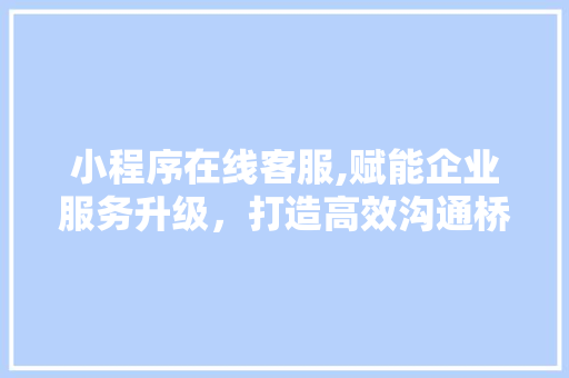 小程序在线客服,赋能企业服务升级，打造高效沟通桥梁