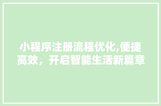 小程序注册流程优化,便捷高效，开启智能生活新篇章