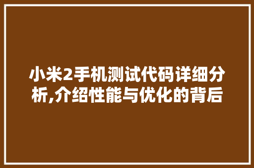 小米2手机测试代码详细分析,介绍性能与优化的背后秘密