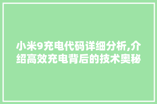 小米9充电代码详细分析,介绍高效充电背后的技术奥秘