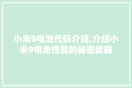 小米9电池代码介绍,介绍小米9电池性能的秘密武器