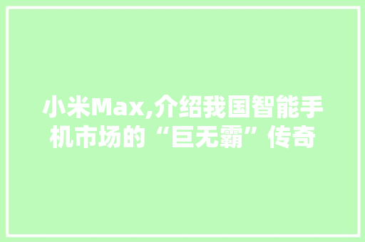 小米Max,介绍我国智能手机市场的“巨无霸”传奇