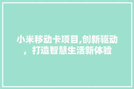 小米移动卡项目,创新驱动，打造智慧生活新体验