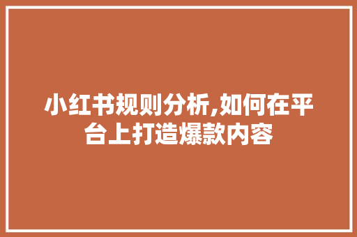 小红书规则分析,如何在平台上打造爆款内容