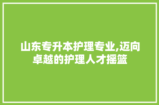 山东专升本护理专业,迈向卓越的护理人才摇篮