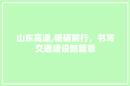 山东高速,砥砺前行，书写交通建设新篇章