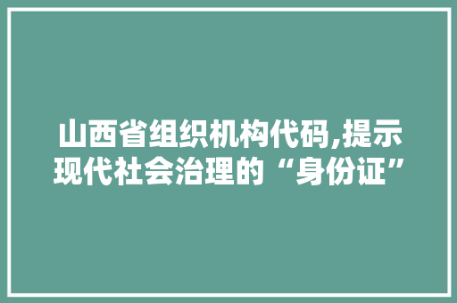 山西省组织机构代码,提示现代社会治理的“身份证”