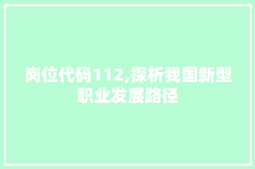 岗位代码112,探析我国新型职业发展路径