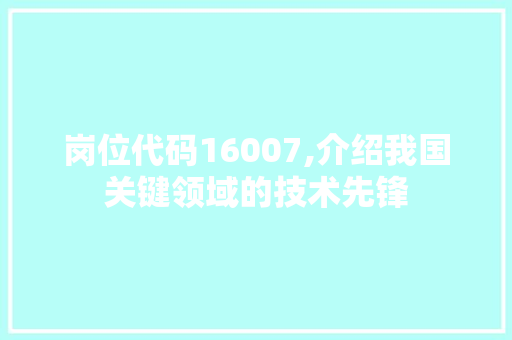 岗位代码16007,介绍我国关键领域的技术先锋