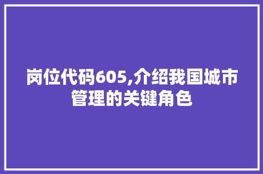 岗位代码605,介绍我国城市管理的关键角色