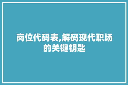 岗位代码表,解码现代职场的关键钥匙