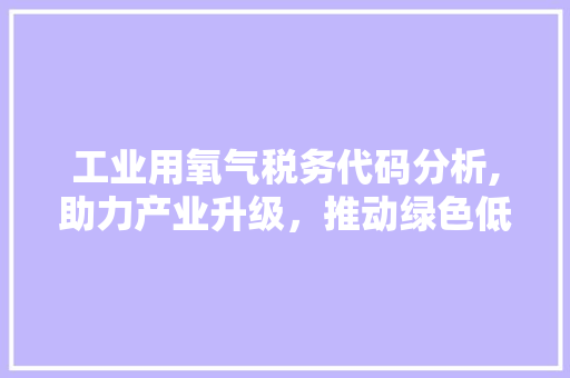 工业用氧气税务代码分析,助力产业升级，推动绿色低碳发展