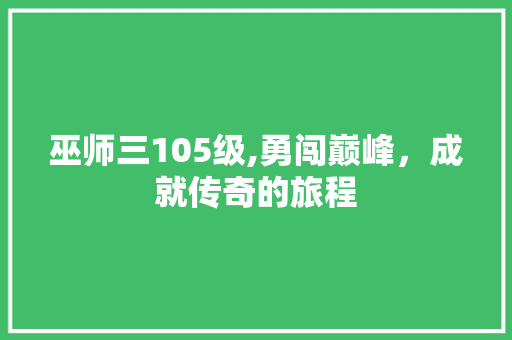 巫师三105级,勇闯巅峰，成就传奇的旅程