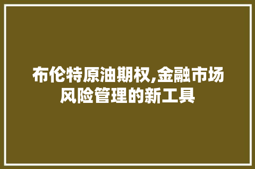 布伦特原油期权,金融市场风险管理的新工具