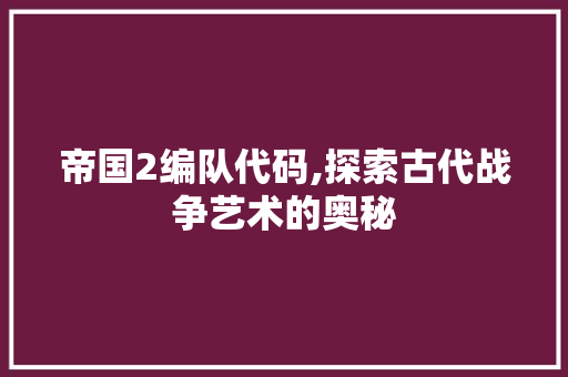 帝国2编队代码,探索古代战争艺术的奥秘