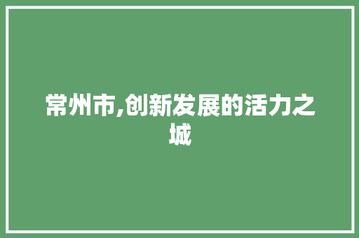 常州市,创新发展的活力之城