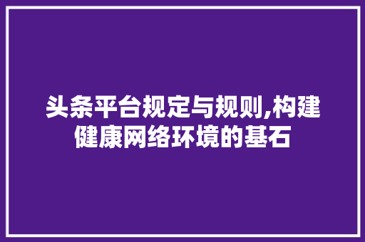 头条平台规定与规则,构建健康网络环境的基石