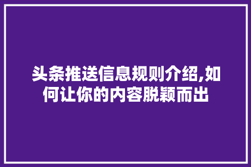 头条推送信息规则介绍,如何让你的内容脱颖而出