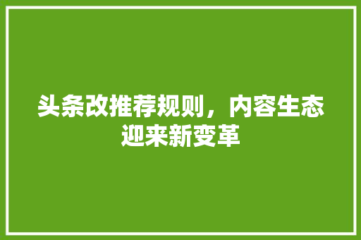 头条改推荐规则，内容生态迎来新变革