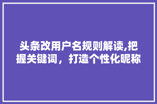 头条改用户名规则解读,把握关键词，打造个性化昵称