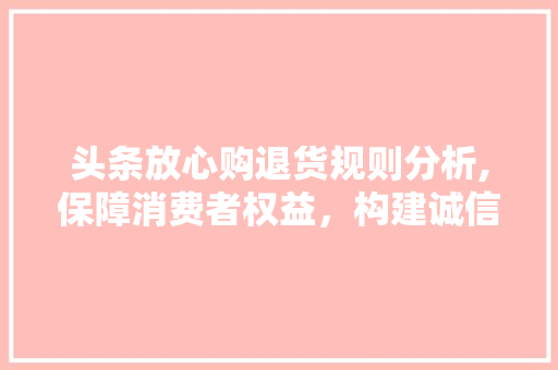 头条放心购退货规则分析,保障消费者权益，构建诚信购物环境