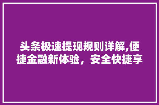 头条极速提现规则详解,便捷金融新体验，安全快捷享收益