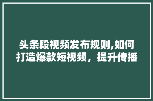 头条段视频发布规则,如何打造爆款短视频，提升传播效果