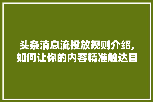 头条消息流投放规则介绍,如何让你的内容精准触达目标用户