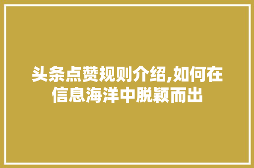 头条点赞规则介绍,如何在信息海洋中脱颖而出