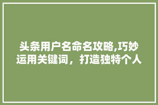 头条用户名命名攻略,巧妙运用关键词，打造独特个人品牌