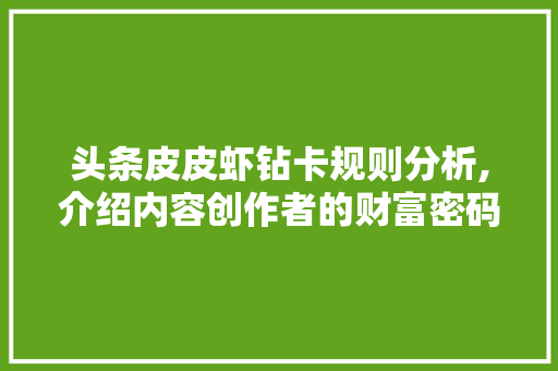 头条皮皮虾钻卡规则分析,介绍内容创作者的财富密码