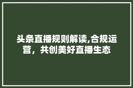 头条直播规则解读,合规运营，共创美好直播生态