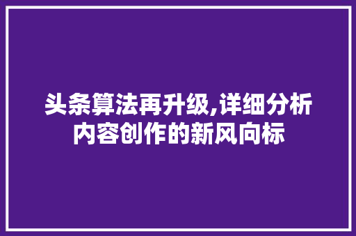 头条算法再升级,详细分析内容创作的新风向标