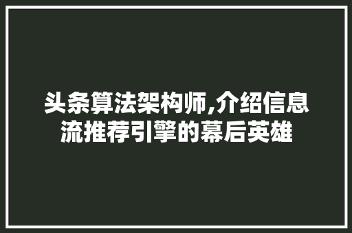 头条算法架构师,介绍信息流推荐引擎的幕后英雄