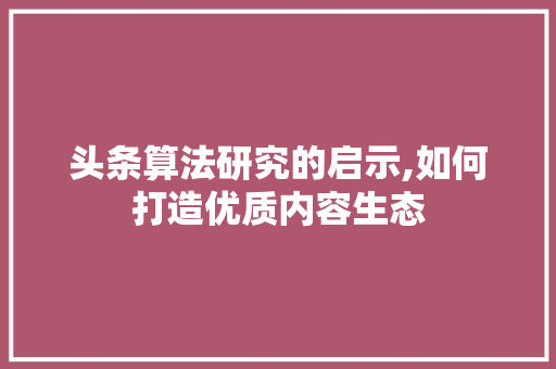 头条算法研究的启示,如何打造优质内容生态