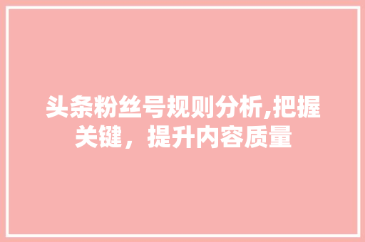 头条粉丝号规则分析,把握关键，提升内容质量