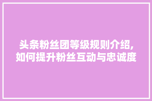 头条粉丝团等级规则介绍,如何提升粉丝互动与忠诚度