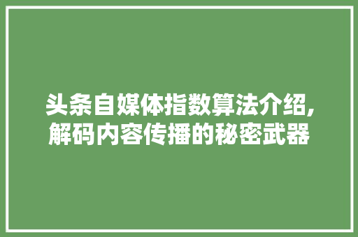 头条自媒体指数算法介绍,解码内容传播的秘密武器