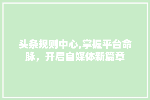 头条规则中心,掌握平台命脉，开启自媒体新篇章