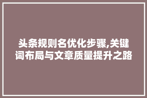 头条规则名优化步骤,关键词布局与文章质量提升之路