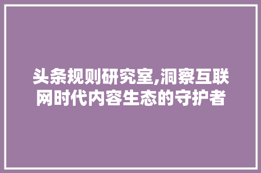 头条规则研究室,洞察互联网时代内容生态的守护者