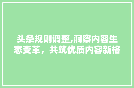 头条规则调整,洞察内容生态变革，共筑优质内容新格局