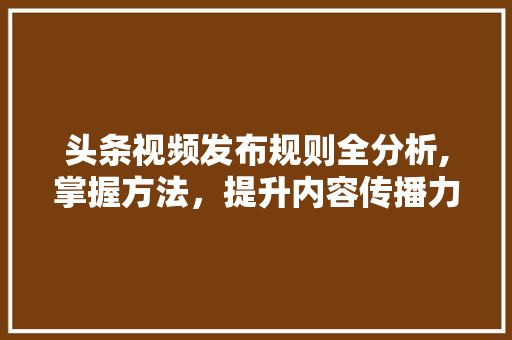 头条视频发布规则全分析,掌握方法，提升内容传播力