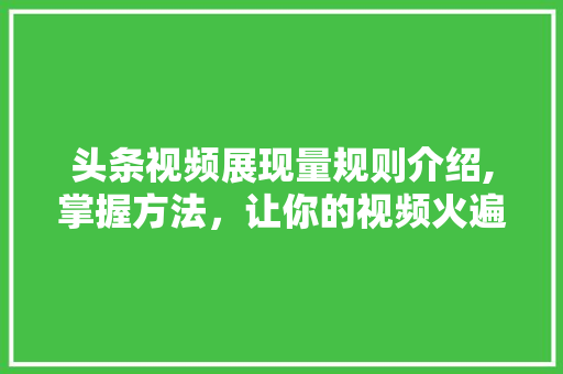 头条视频展现量规则介绍,掌握方法，让你的视频火遍全网